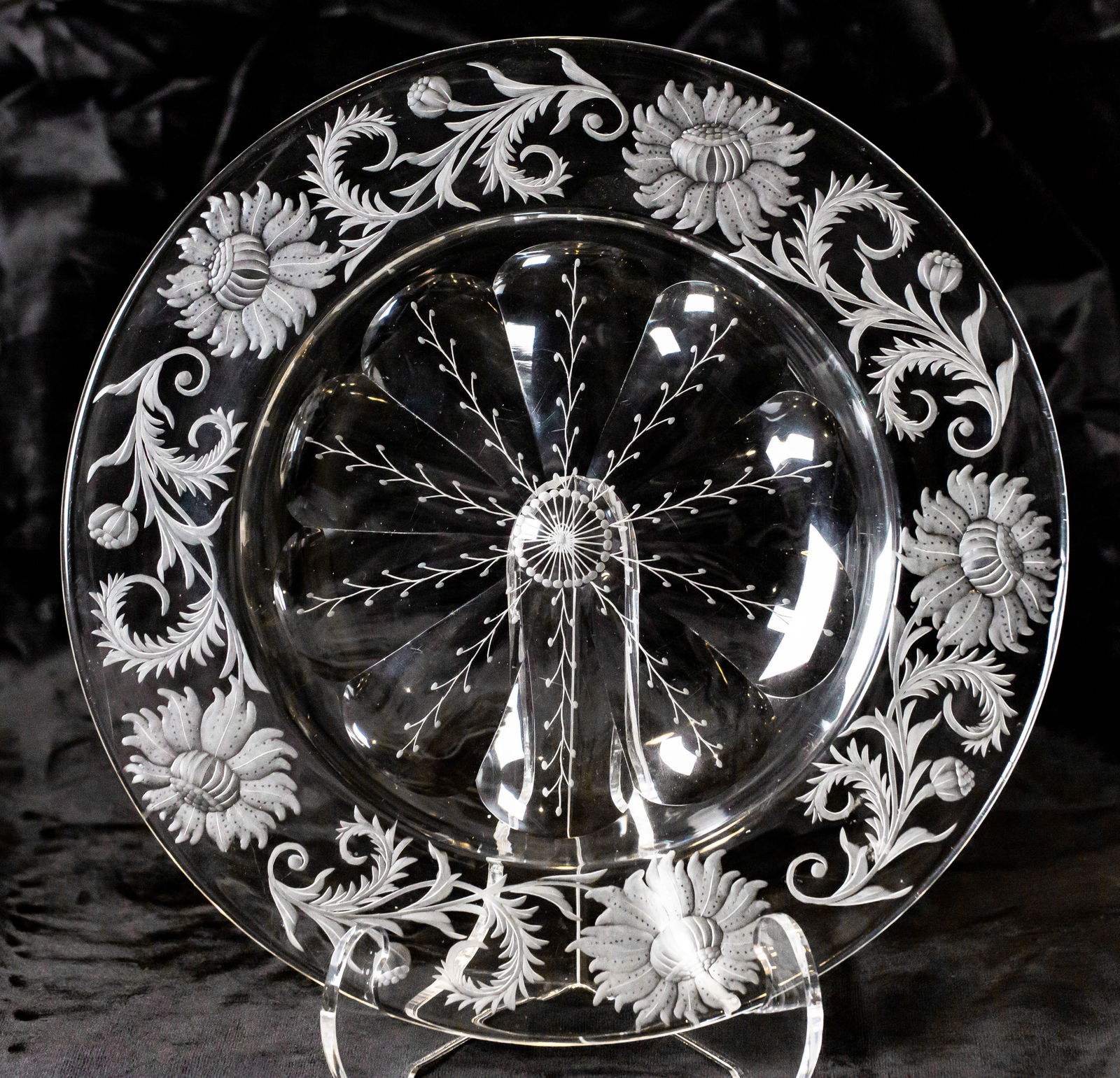 Gorgeous Hawkes American Brilliant Period Cut Glass Engraved Tray