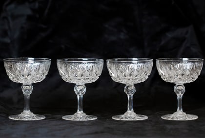 Exceptional Set of Hawkes Brazilian American Brilliant Cut Glass Champagne Stems