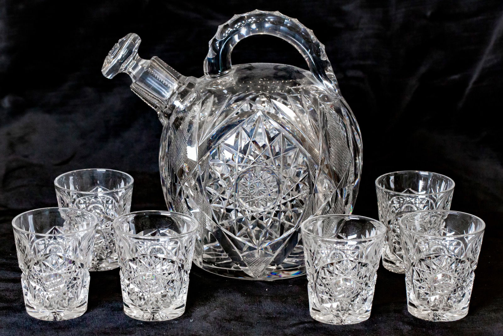 Rare Libbey Venetia American Brilliant Cut Glass Rum Jug/Whiskey Set (1 of 6)