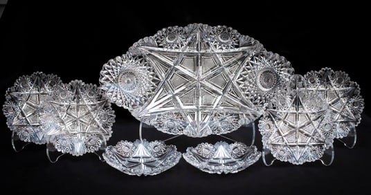 Amazing Early Libbey Kimberly American Brilliant Cut Glass Ice Cream Set