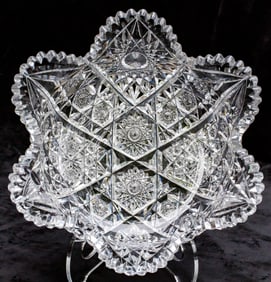 Incredible Straus Kenilsworth American Brilliant Cut Glass Star Shaped Bowl