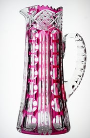 Fabulous Cranberry to Clear American Brilliant Period Cut Glass Pitcher
