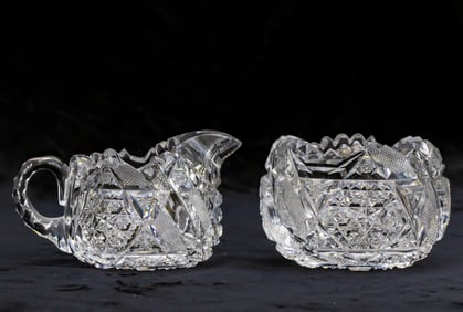 Fantastic Egginton Swirling Panel American Brilliant Cut Glass Cream & Sugar