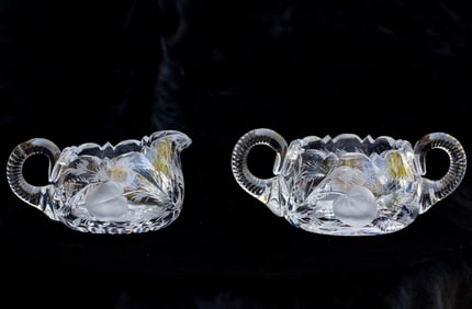 Nice Hawkes Gravic Strawberry American Brilliant Cut Glass Cream and Sugar