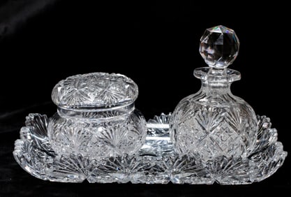 Extremely Rare Dorflinger Marlboro Dresser Set American Brilliant Cut Glass