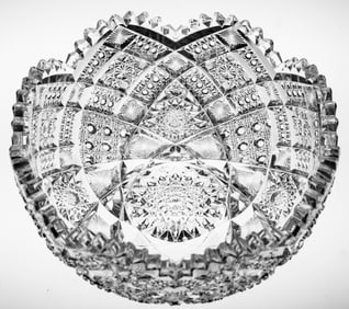 Spectacular Detail American Brilliant Period Cut Glass Bowl Triple Miter Cane