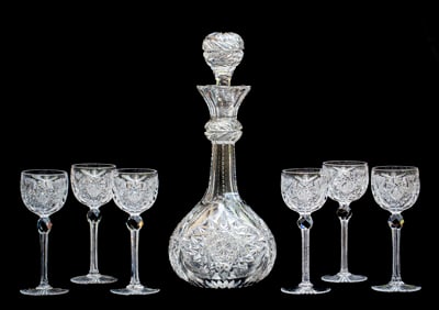 Rare Anderson Mary American Brilliant Period Cut Glass Decanter Set