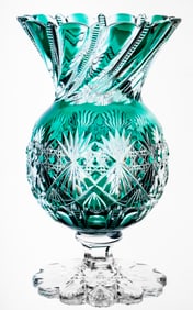 The BEST J. Hoare Turquoise to Clear Croesus Roseglobe Vase American Brilliant Cut Glass