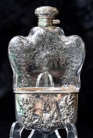 Exceptional American Brilliant Cut Glass Flask with Sterling Silver Mounts