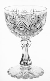 Extra Fancy Clark Bakers Gothic American Brilliant Cut Glass Wine Stem