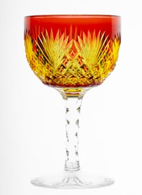 Extremely Rare Straus Amber/Cranberry American Brilliant Cut Glass Wine Stem
