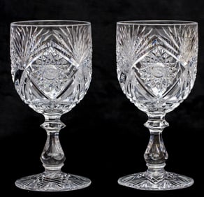 Incredible Pair of Rare Straus La Rabida American Brilliant Period Cut Glass Goblets