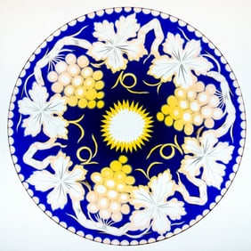 WOW Stevens & Williams Cobalt/Yellow/Clear Cut Glass Engraved Plate