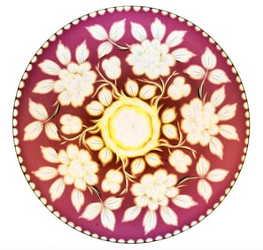 WOW Stevens & Williams Amethyst/Yellow/Clear Cut Glass Engraved Plate