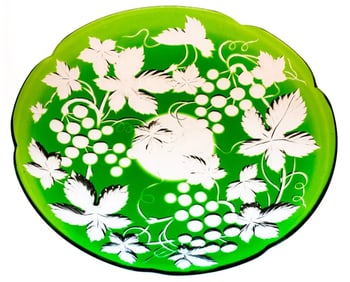 Stevens & Williams Green to Clear Brilliant Cut Glass Crystal Plate