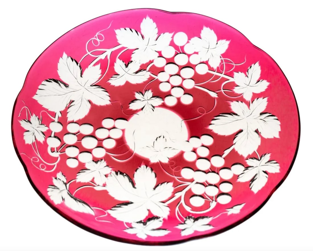 Stevens & Williams Cranberry to Clear Brilliant Cut Glass Crystal Plate (1 of 3)