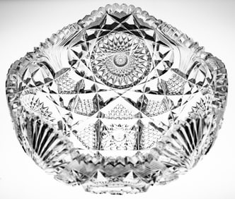 Unusual Straus Constellation American Brilliant Period Cut Glass Square Foldover Bowl