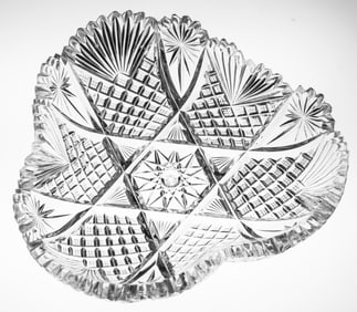 Nice Crimped, 3-Sided American Brilliant Cut Glass Bowl