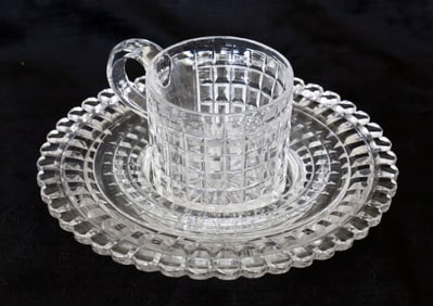 Extremely Unusual Mt. Washington 3 piece Cup/Saucer Set Brilliant Cut Glass