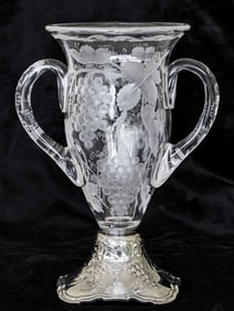 Fabulous Sinclair Gorham/Grogan Sterling Silver Footed American Brilliant Cut Glass Vase