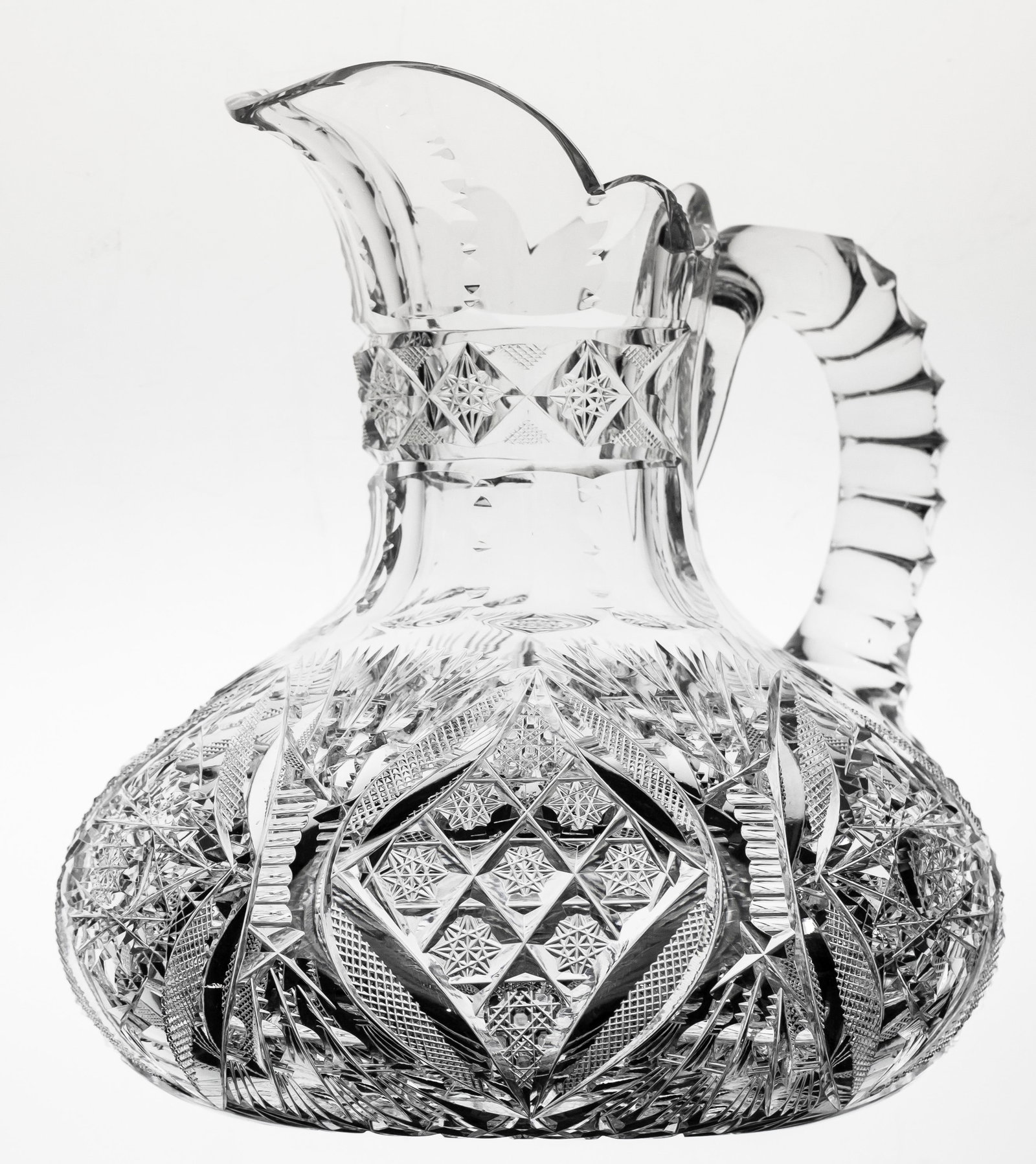 Fantastic Pitkin & Brooks American Brilliant Period Cut Glass Plymouth Pitcher: Pitkin & Brooks really put out some of the best cut glass from the period and this pitcher is a perfect example. There's just so much great, tight cutting throughout in the Plymouth design - the cross