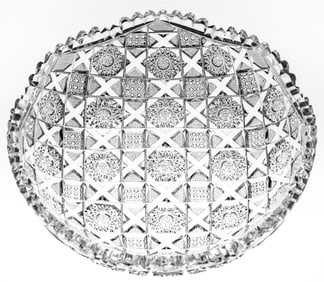 Incredible American Brilliant Period Cut Glass Low Bowl in Checkerboard Trellis Design