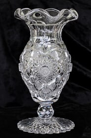 Impressive Ruffled Rim American Brilliant Period Cut Glass Vase