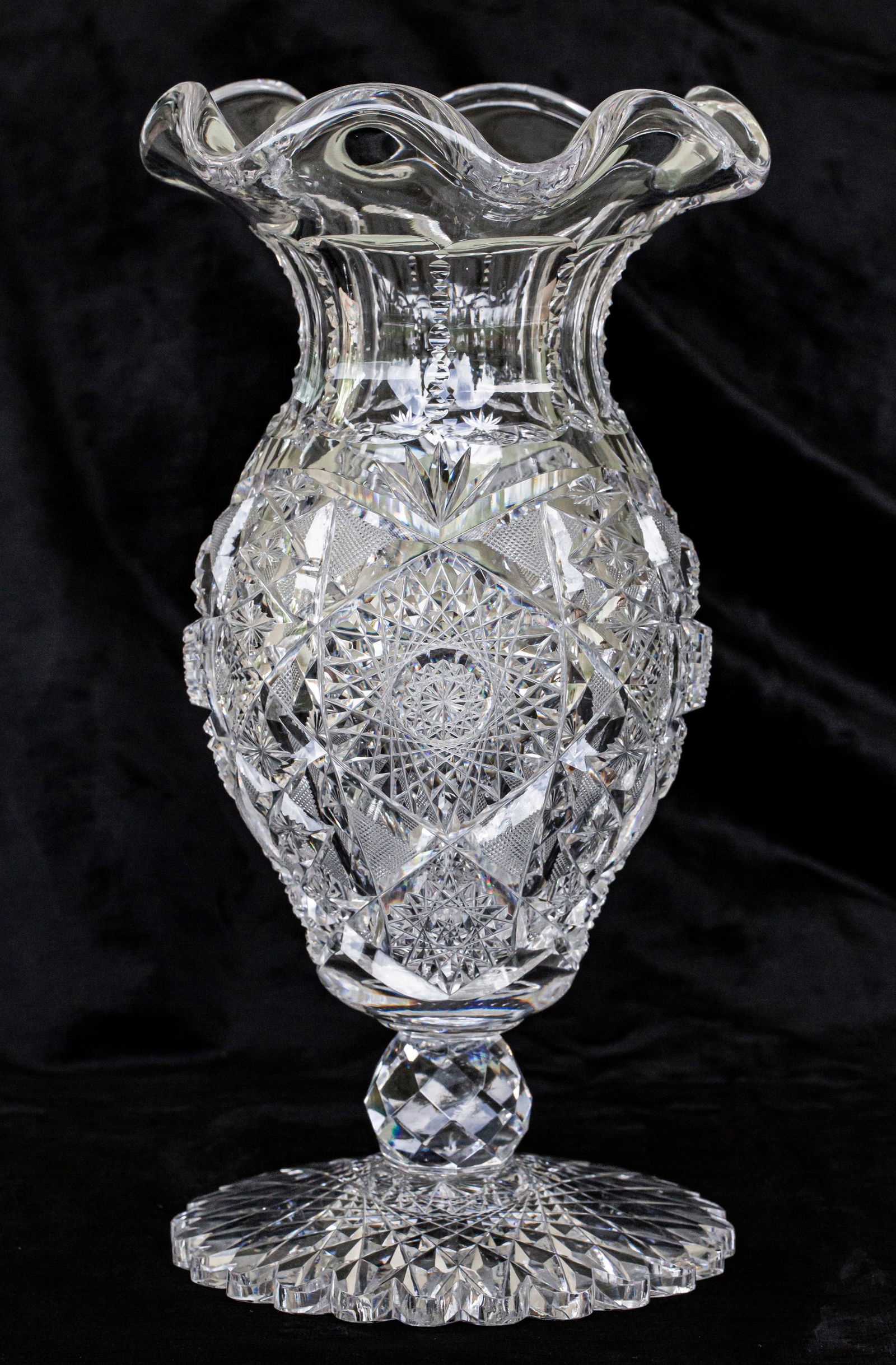 Impressive Ruffled Rim American Brilliant Period Cut Glass Vase (1 of 7)