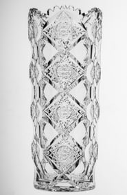 Cute Hawkes Queens American Brilliant Period Cut Glass Cylinder Vase