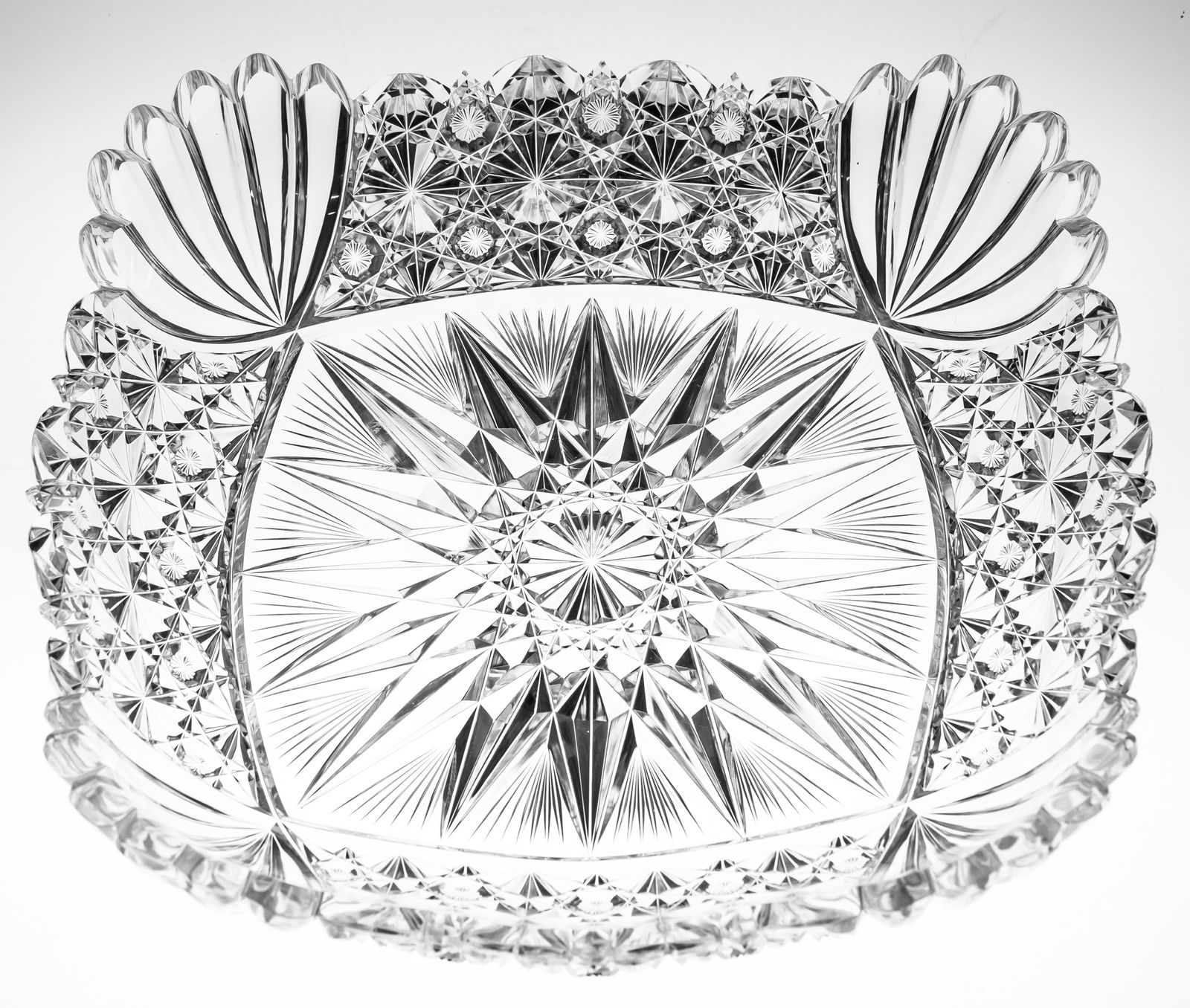 Extremely Unusual J. Hoare American Brilliant Period Cut Glass Square Tray (1 of 5)