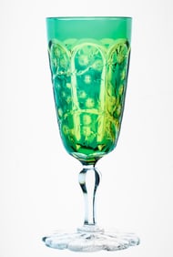 Extraordinary Stevens & Williams Turuoise over Gold Cut Glass Champagne Flute