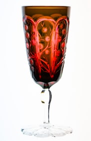 Extraordinary Stevens & Williams Green over Cranberry Cut Glass Champagne Flute