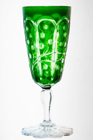 Extraordinary Stevens & Williams Green to Clear Cut Glass Champagne Flute