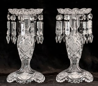 Awesome Large Hawkes Candle Luster/Candlesticks American Brilliant Cut Glass