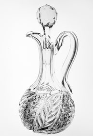 Classic Beauty J. Hoare Wheat American Brilliant Period Cut Glass Handled Decanter