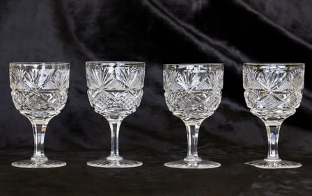 Beautiful Dorflinger Colonial American Brilliant Cut Glass Wine Stems