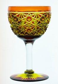 Unusual Straus? Cranberry over Amber American Brilliant Cut Glass Wine Stem