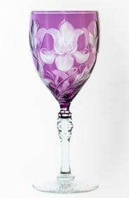 Gorgeous Stevens & Williams Amethyst Cut Glass Engraved Wine Stem