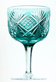 Rare Hawkes Turquoise to Clear Devonshire American Brilliant Period Cut Glass Wine