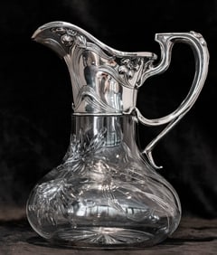 Elegant Gorham Sterling Silver & Pairpoint American Brilliant Cut Glass Ewer Pitcher