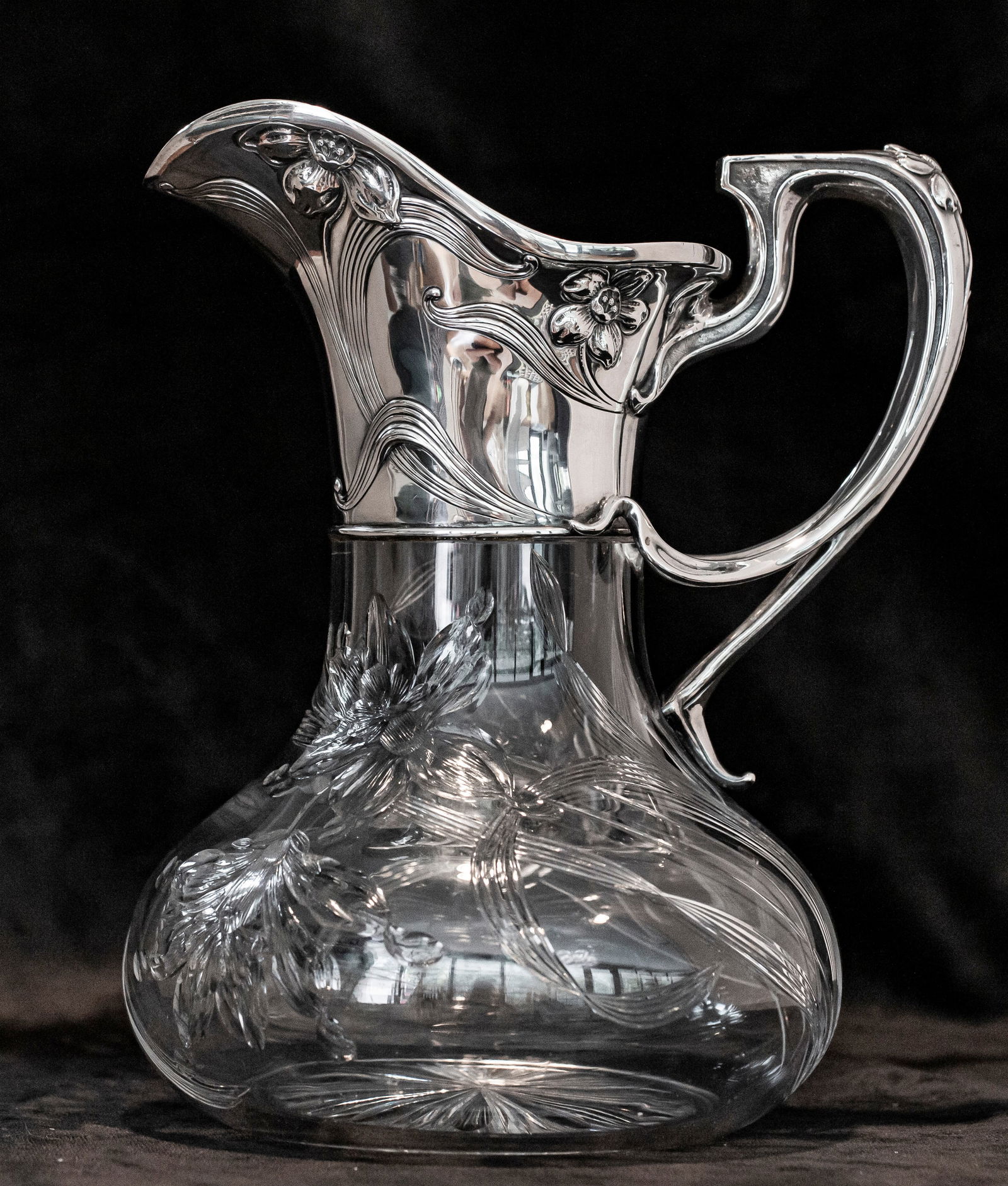 Elegant Gorham Sterling Silver & Pairpoint American Brilliant Cut Glass Ewer Pitcher (1 of 8)