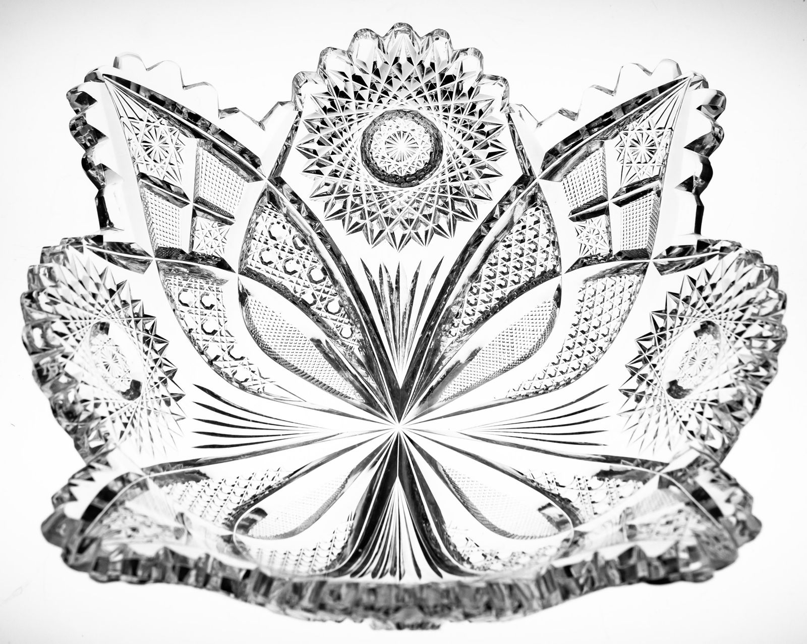 Unusual Kelly & Steinman Raleigh American Brilliant Cut Glass Square Flared Bowl (1 of 3)