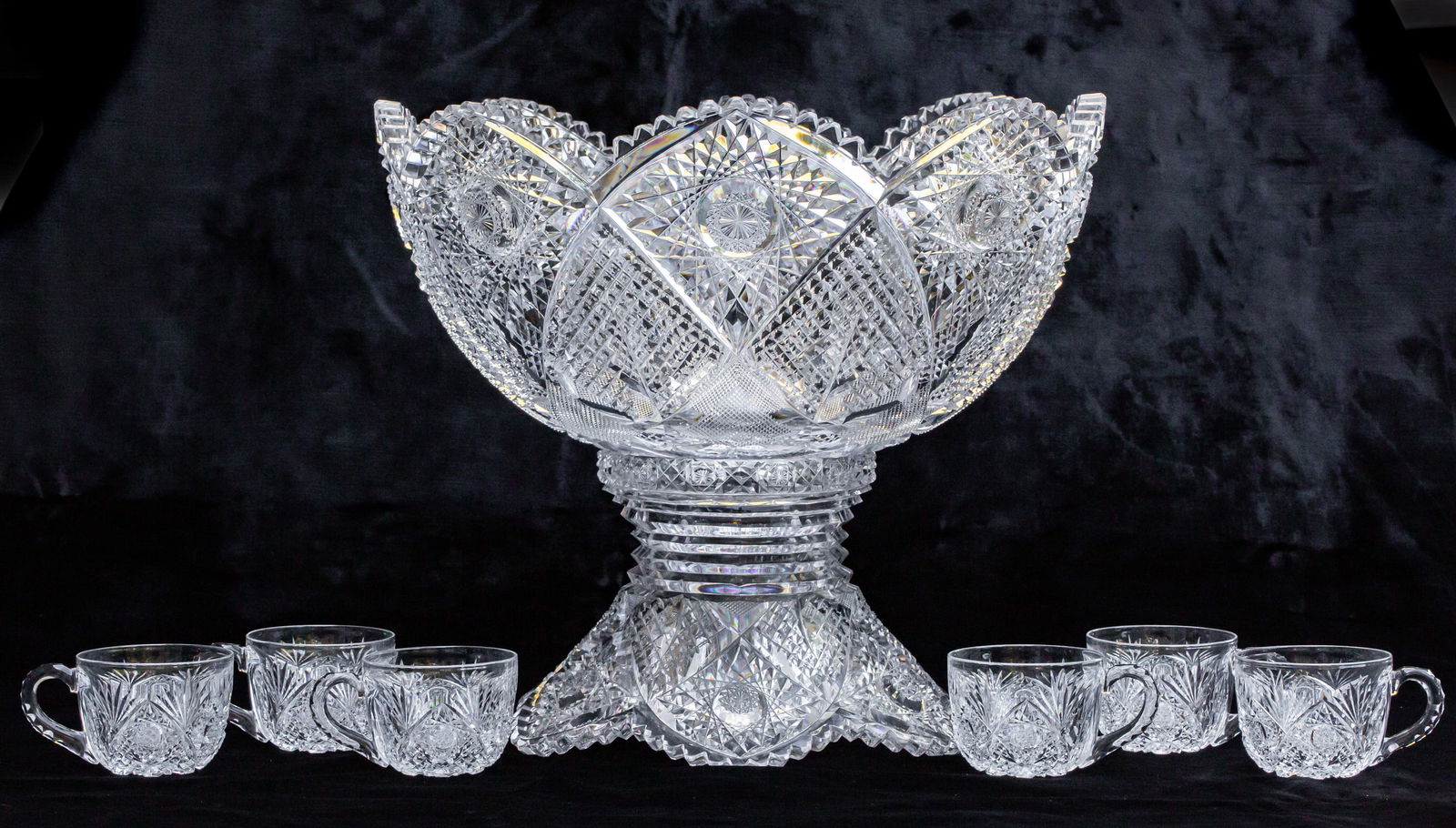 Hard to Find Hawkes Aberdeen American Brilliant Cut Glass Punch Bowl Set (1 of 14)