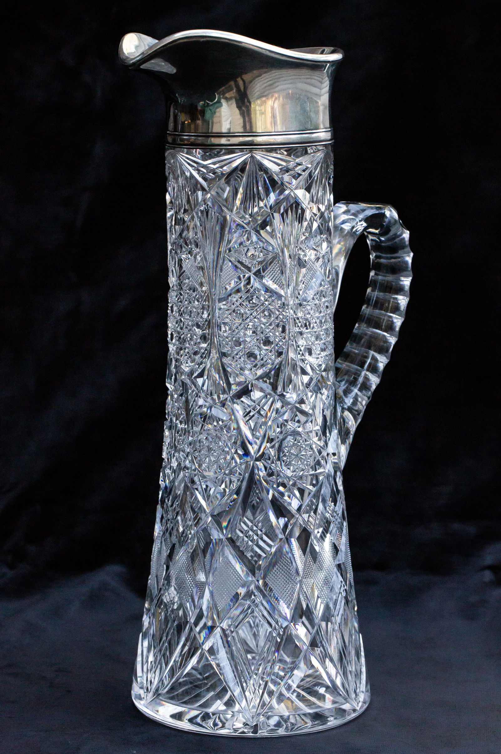 BIG American Brilliant Period Cut Glass Tankard Pitcher Gorham Sterling Silver Dorflinger? (1 of 8)