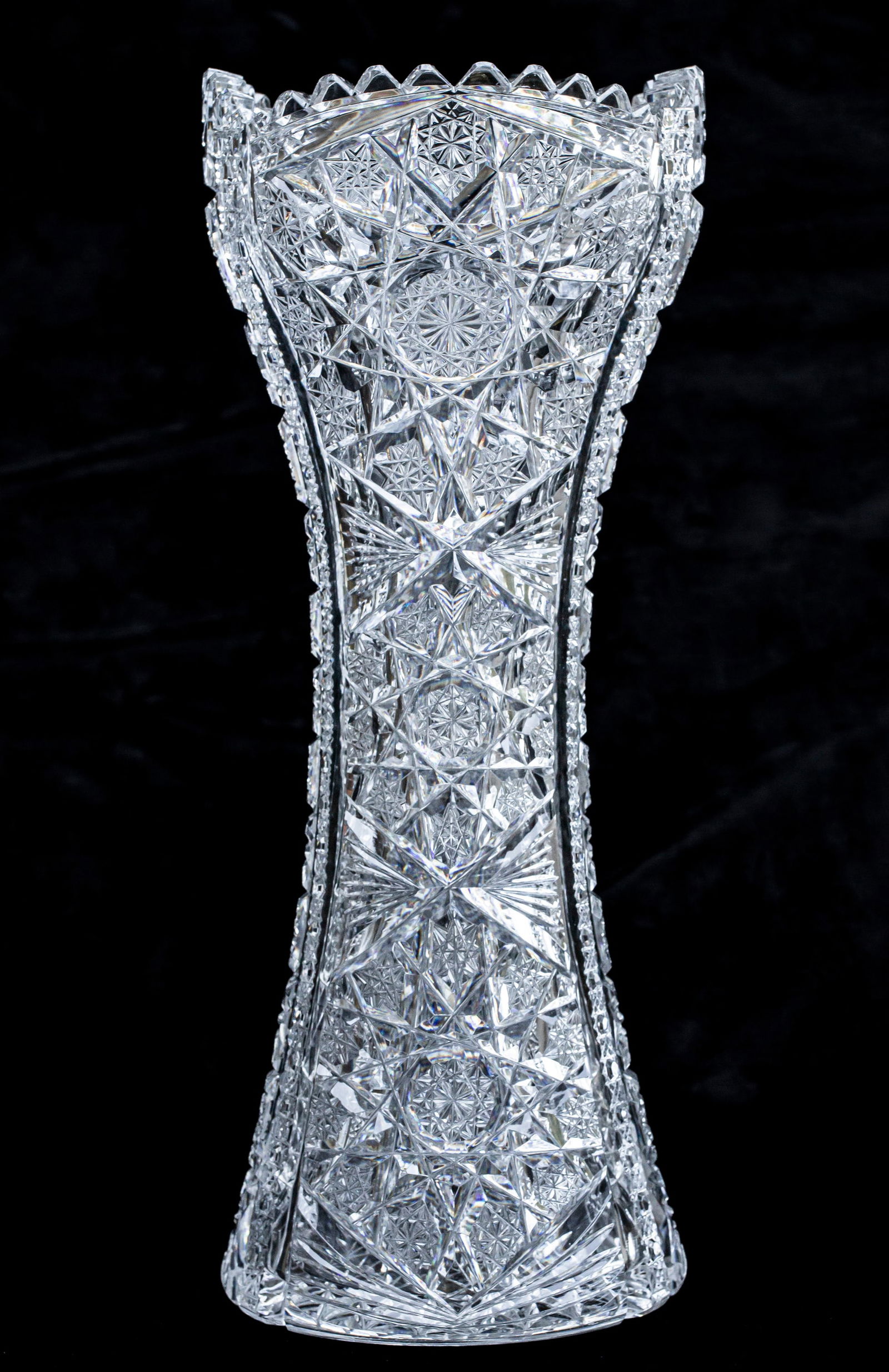 Tall Egginton Genoa American Brilliant Period Cut Glass Corset Vase (1 of 7)