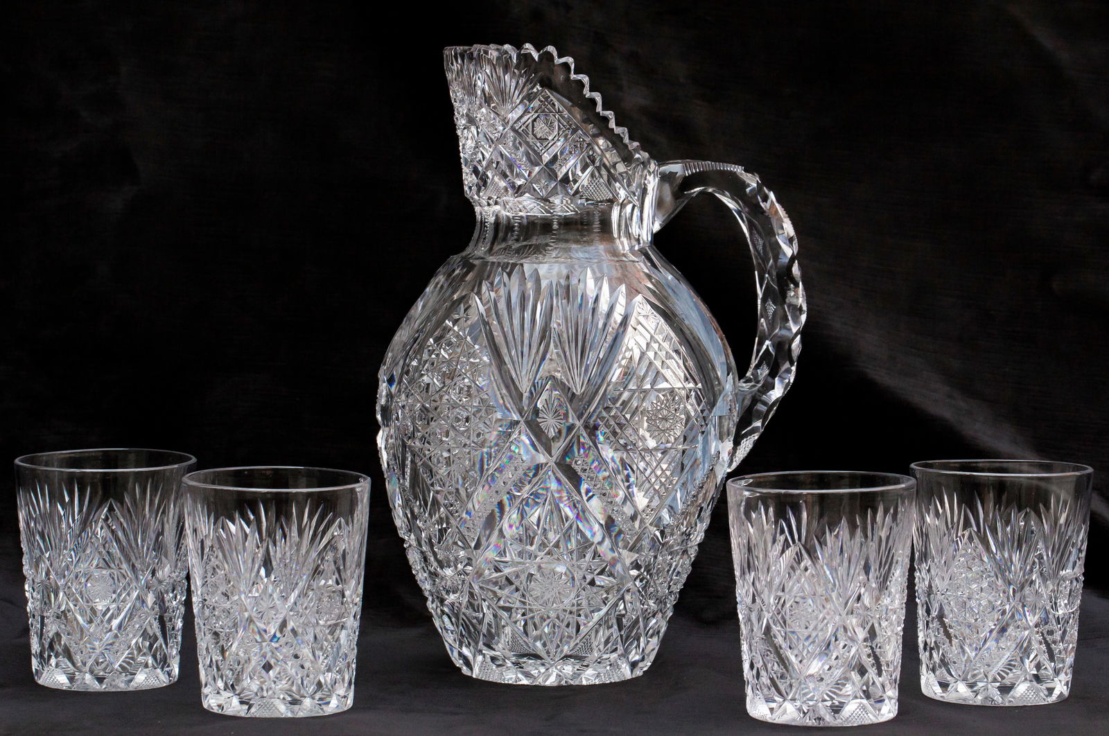 Unbelievable Libbey Imperial High Lipped Pitcher Set American Cut Glass (1 of 6)