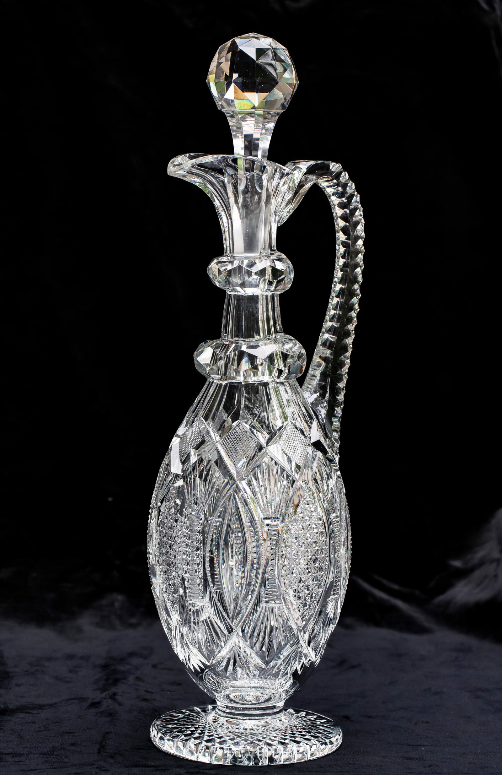 Giant J. Hoare American Brilliant Cut Glass Oversized Decanter w/ Clear Tusks: J. Hoare cut two patterns on this oversized decanter blank - Newport and this unnamed one shown here. This is the more elaborate of the two and features huge clear tusk vesicas. Additional features ar