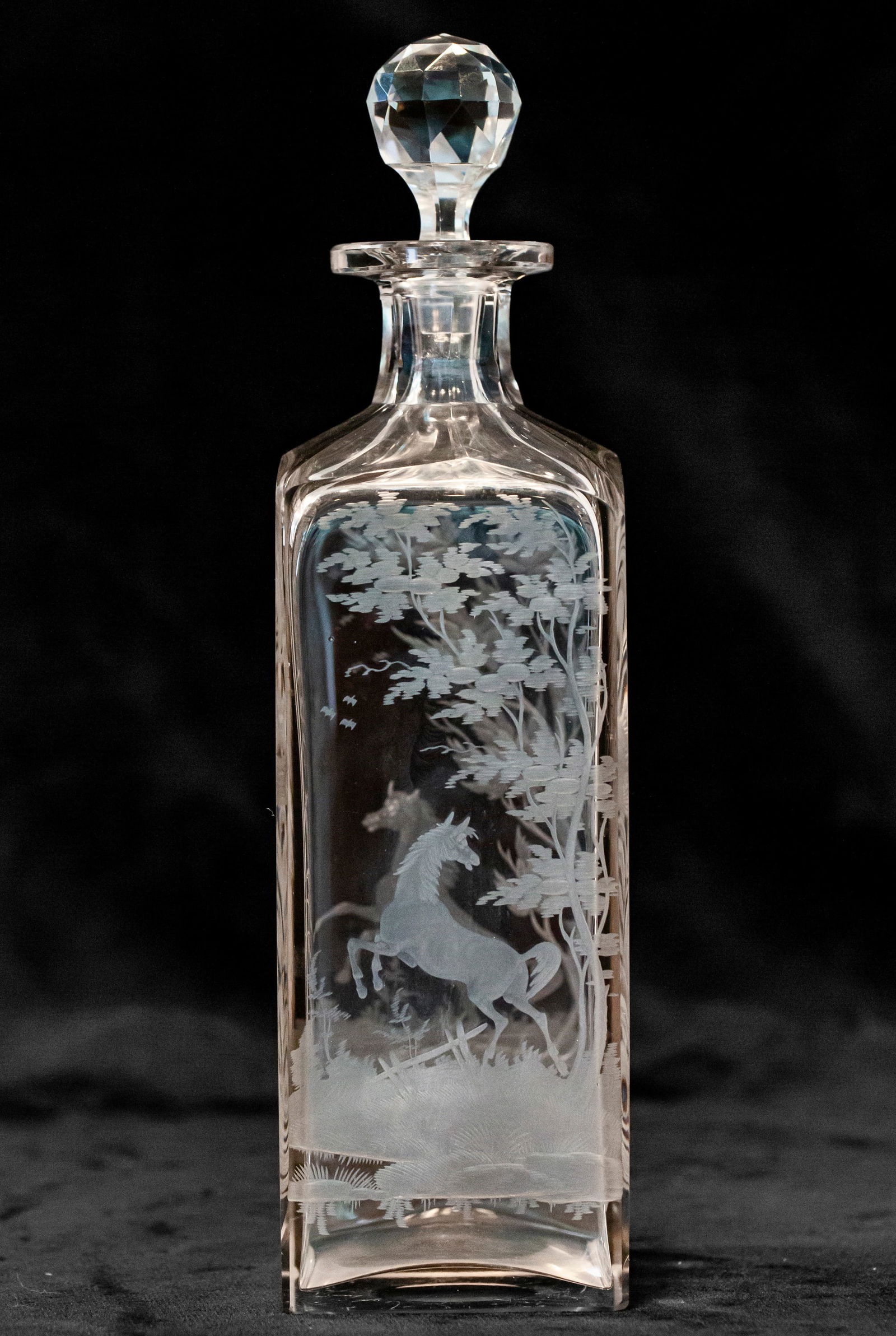 Nicely Engraved Bohemian Cut Glass Square Decanter (1 of 5)