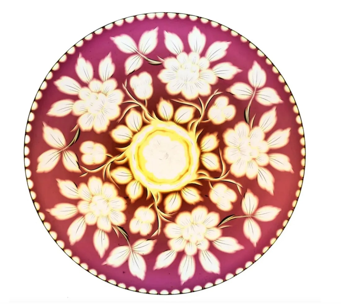 WOW Stevens & Williams Amethyst/Yellow/Clear Cut Glass Engraved Plate (1 of 3)