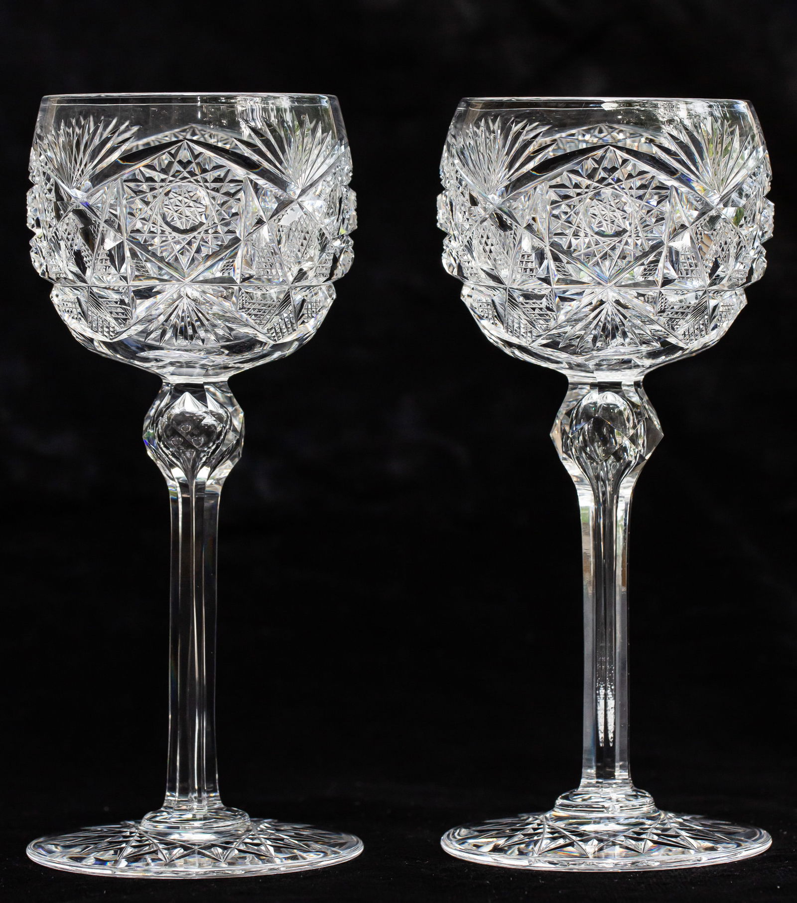 Extraordinary Pair of J. Hoare Champion Brilliant Period Cut Glass Hock Wines (1 of 7)